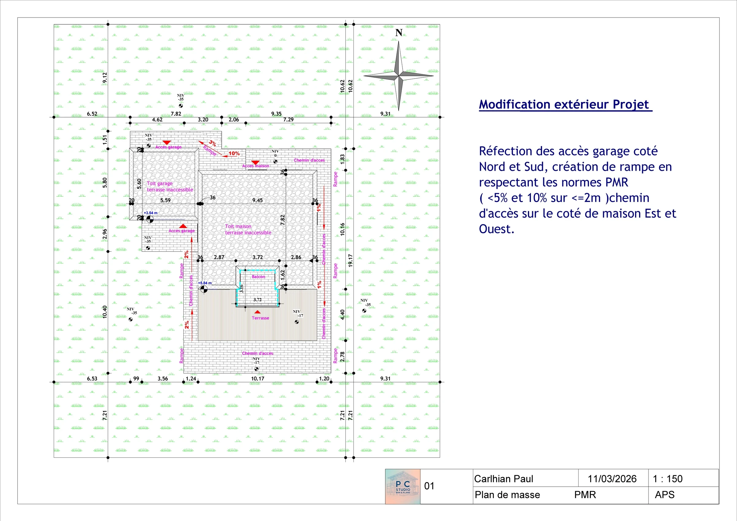 Plan de masse du pavillon — mise en conformité PMR