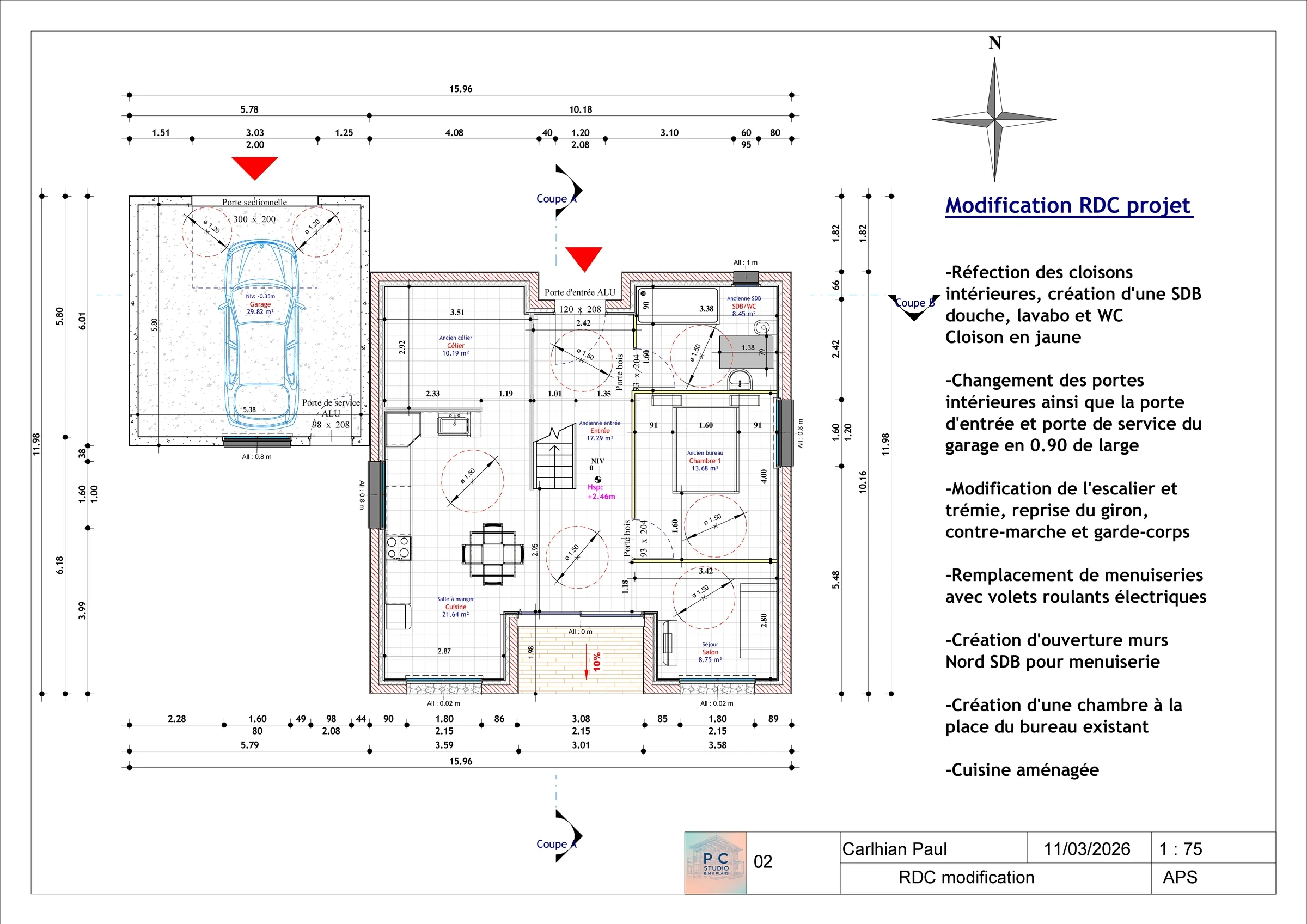 Plan RDC du pavillon — mise en conformité PMR