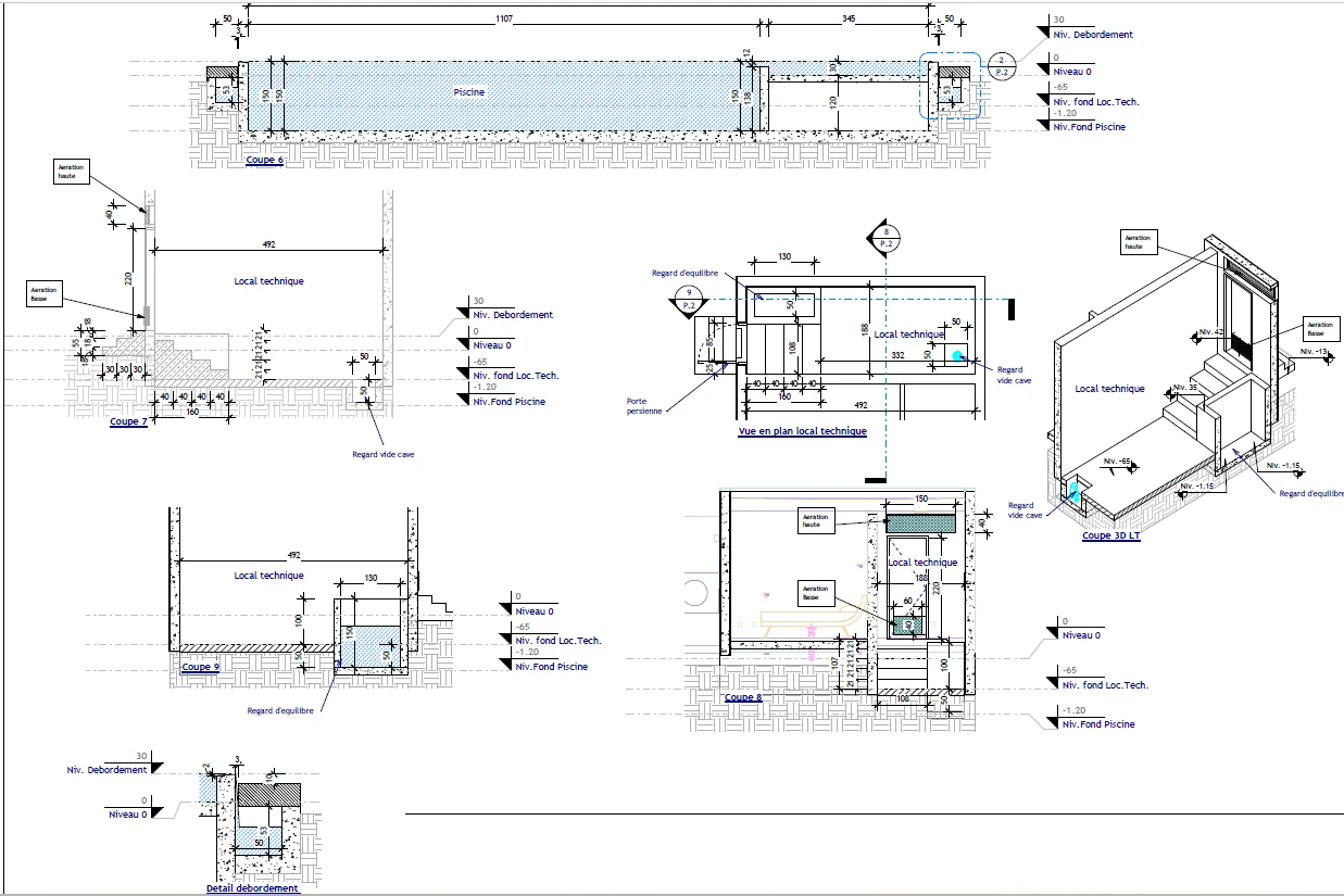 Plan du local technique — piscine à débordement