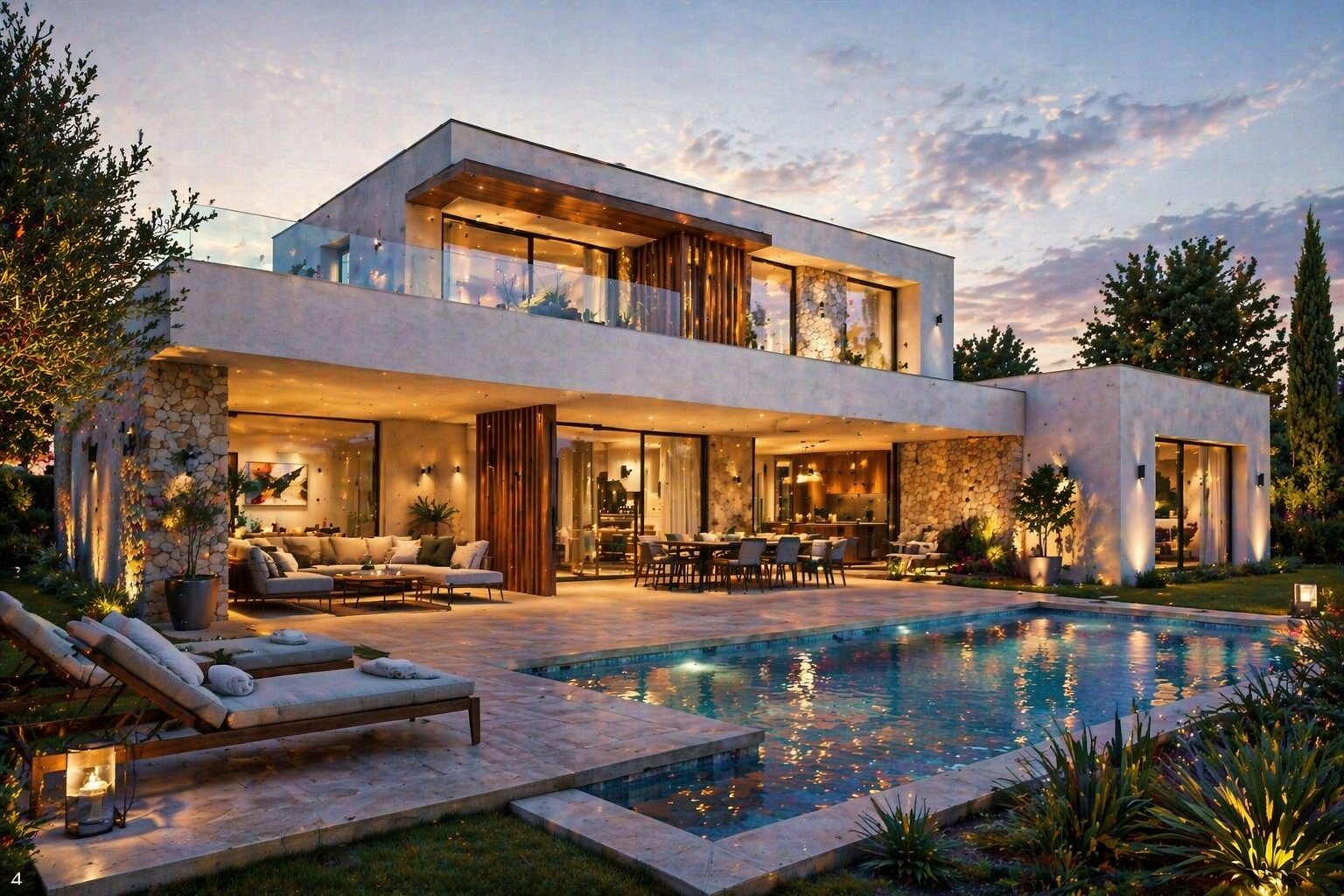 Villa moderne au crépuscule